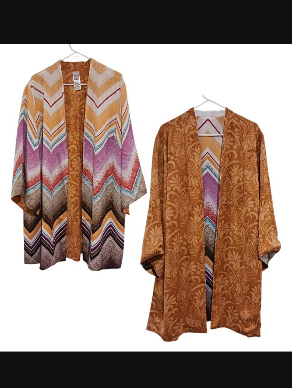 Chicos Reversible Kimono Duster Chevron Floral - Picture 2 of 11
